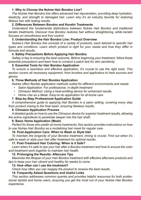 Hair Botox Guide professional manual - Nutree Cosmetics