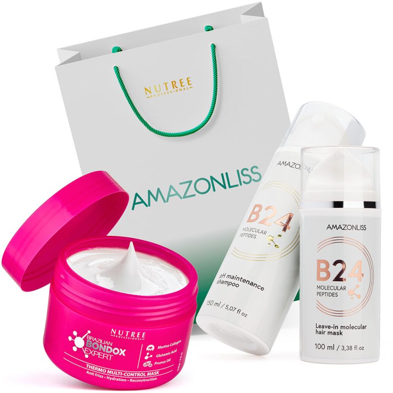 New Year Gift Brazilian Bondox Expert, pH maintenance Shampoo, Leave - in molecular hair mask - Nutree Cosmetics