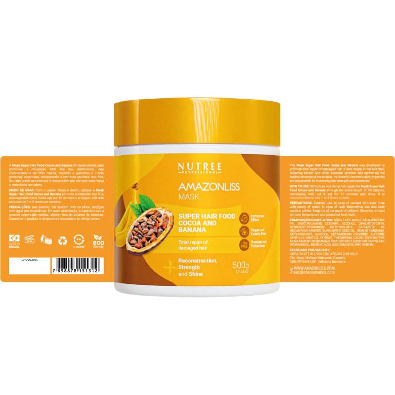 Super Hair Food Mask - Deep Conditioning Cocoa and Banana 17.63 Oz - Nutree Cosmetics